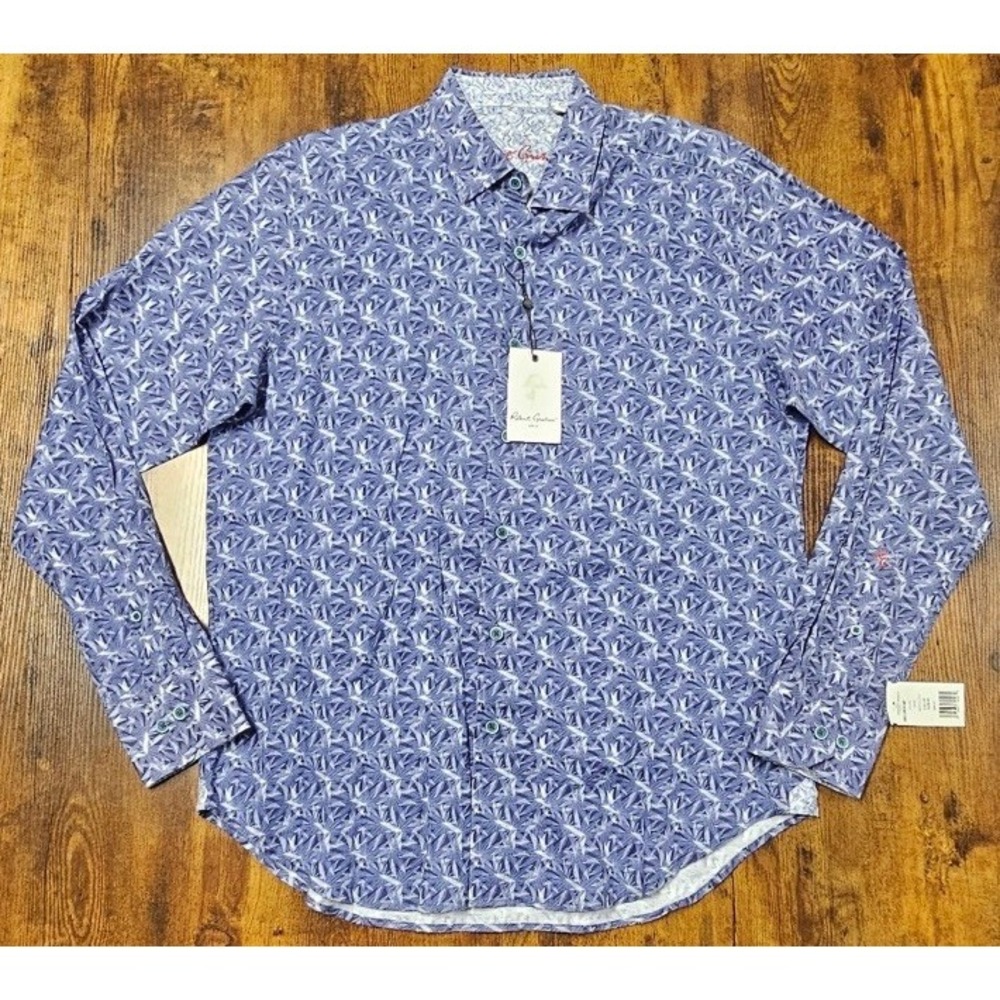 Robert Graham Abner Long Sleeve Linen-Blend Woven Shirt Classic Fit Medium NWT